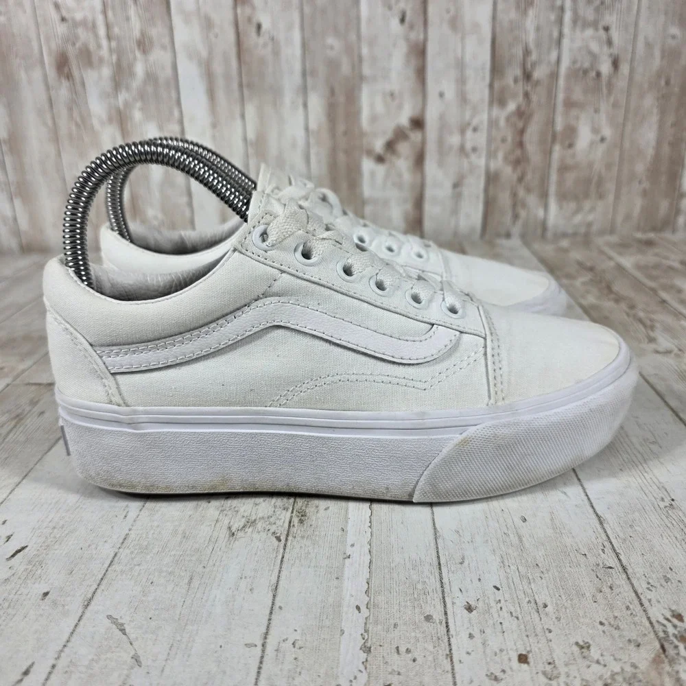 Vans Old Skool Stacked Platform Sneakers Womens 6.5 True White Canvas